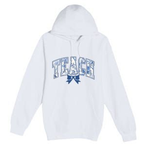 Teacher Coquette Toile Blue Bow Floral Premium Pullover Hoodie