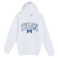 Teacher Coquette Toile Blue Bow Floral Premium Pullover Hoodie