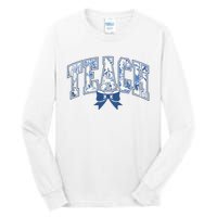 Teacher Coquette Toile Blue Bow Floral Tall Long Sleeve T-Shirt