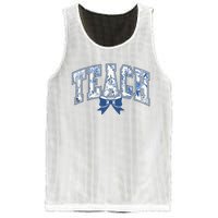 Teacher Coquette Toile Blue Bow Floral Mesh Reversible Basketball Jersey Tank