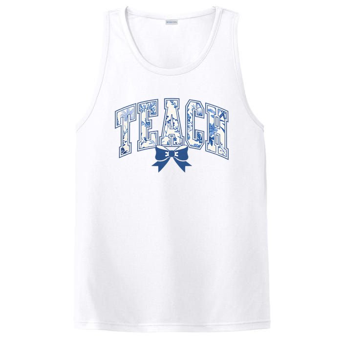 Teacher Coquette Toile Blue Bow Floral PosiCharge Competitor Tank