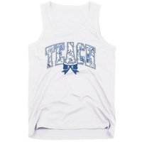 Teacher Coquette Toile Blue Bow Floral Tank Top