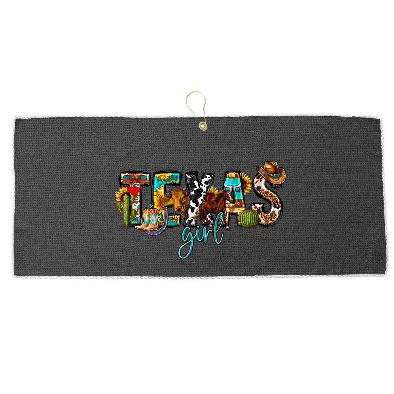 Texas Cowgirl Large Microfiber Waffle Golf Towel