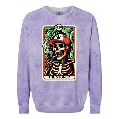 Tarot Card The Stoner Weed Lover Skeleton Cannabis 420 Colorblast Crewneck Sweatshirt