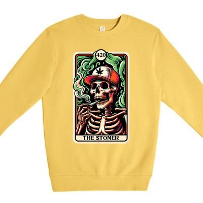 Tarot Card The Stoner Weed Lover Skeleton Cannabis 420 Premium Crewneck Sweatshirt