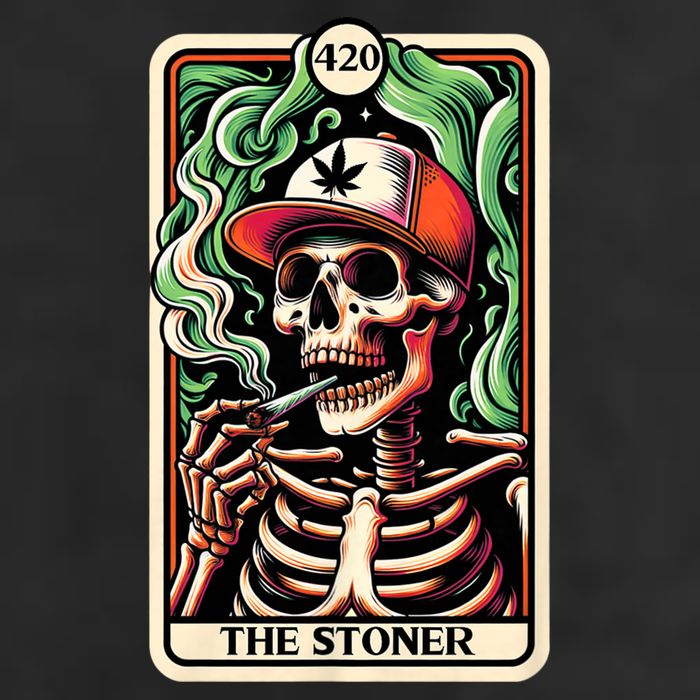 Tarot Card The Stoner Weed Lover Skeleton Cannabis 420 7 Panel Mesh Trucker Snapback Hat