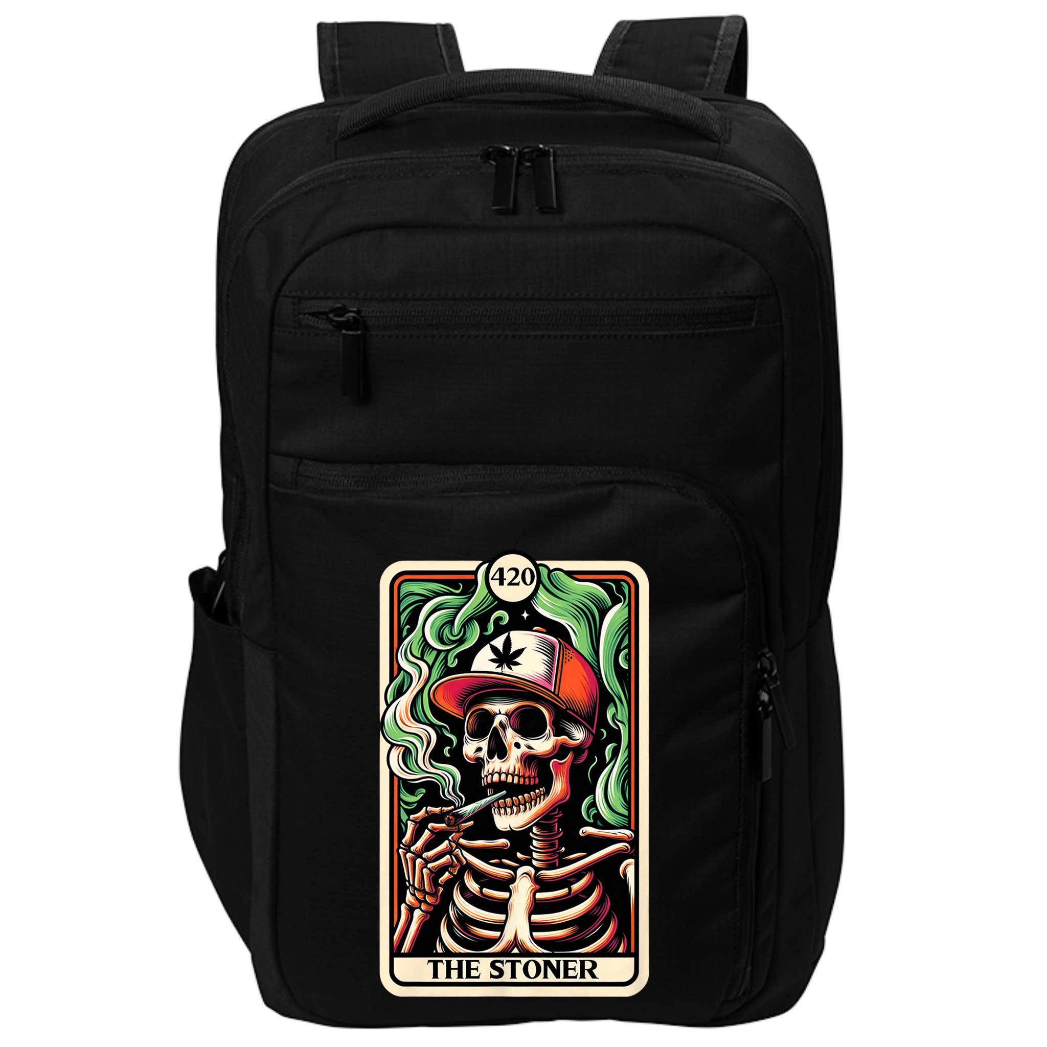 Tarot Card The Stoner Weed Lover Skeleton Cannabis 420 Impact Tech Backpack