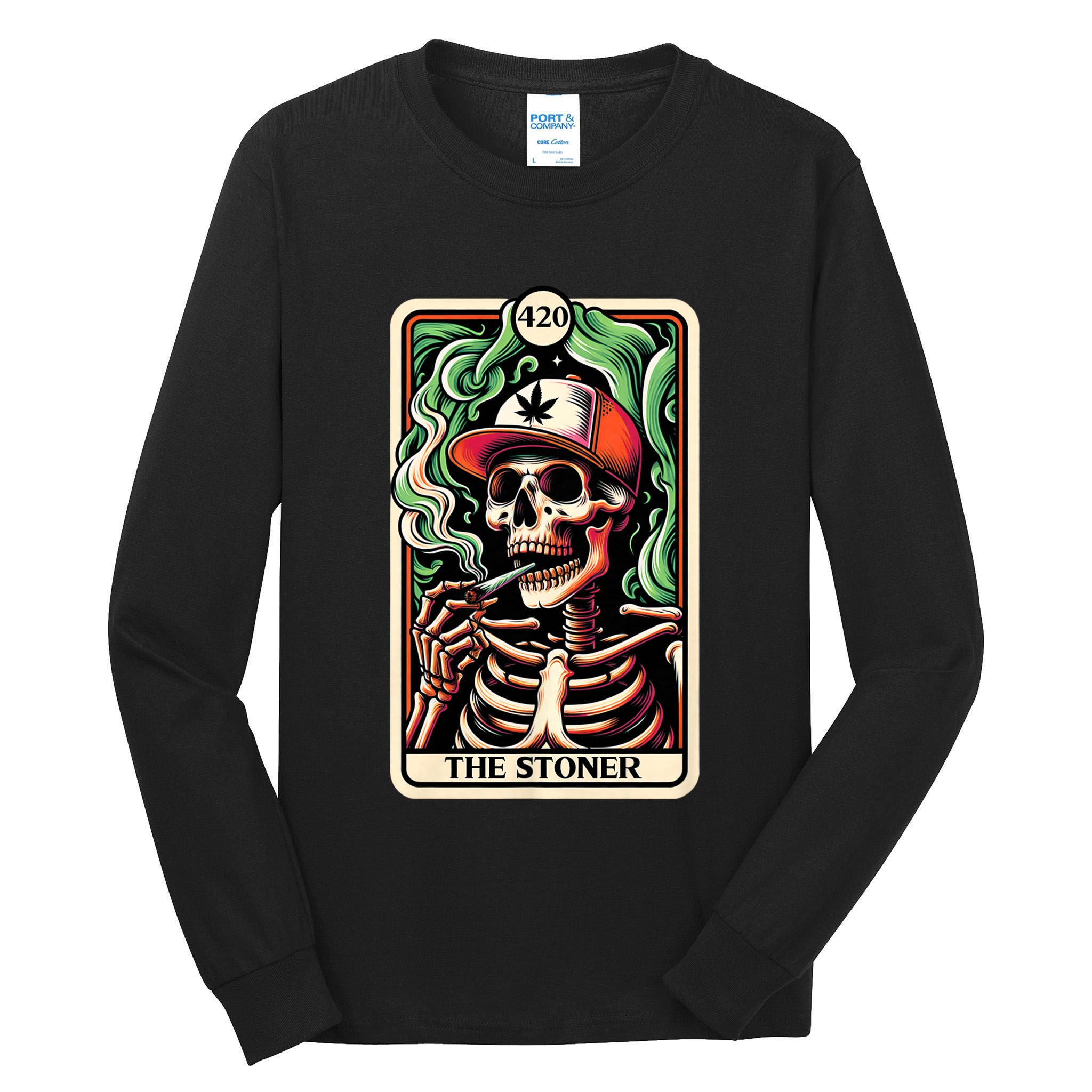 Tarot Card The Stoner Weed Lover Skeleton Cannabis 420 Tall Long Sleeve T-Shirt