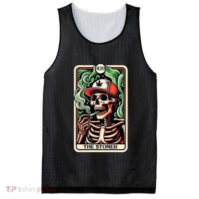 Tarot Card The Stoner Weed Lover Skeleton Cannabis 420 Mesh Reversible Basketball Jersey Tank