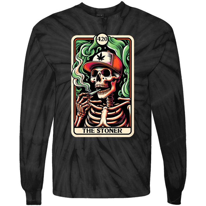 Tarot Card The Stoner Weed Lover Skeleton Cannabis 420 Tie-Dye Long Sleeve Shirt