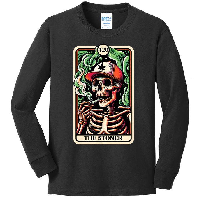 Tarot Card The Stoner Weed Lover Skeleton Cannabis 420 Kids Long Sleeve Shirt