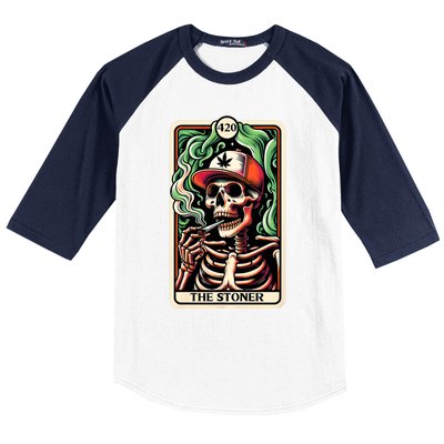 Tarot Card The Stoner Weed Lover Skeleton Cannabis 420 Baseball Sleeve Shirt