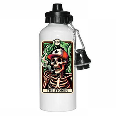 Tarot Card The Stoner Weed Lover Skeleton Cannabis 420 Aluminum Water Bottle