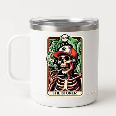 Tarot Card The Stoner Weed Lover Skeleton Cannabis 420 12 oz Stainless Steel Tumbler Cup