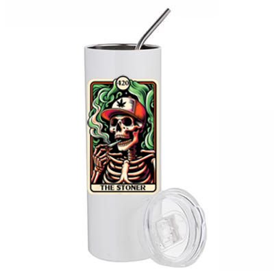 Tarot Card The Stoner Weed Lover Skeleton Cannabis 420 Stainless Steel Tumbler