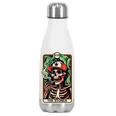 Tarot Card The Stoner Weed Lover Skeleton Cannabis 420 Stainless Steel Insulated Water Bottle