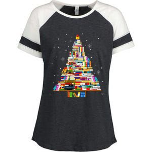 Teacher Christmas Tree Made Of Books Funny Book Lover Xmas Enza Ladies Jersey Colorblock Tee