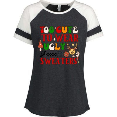 Too Cute To Wear Ugly Christmas Sweaters Enza Ladies Jersey Colorblock Tee