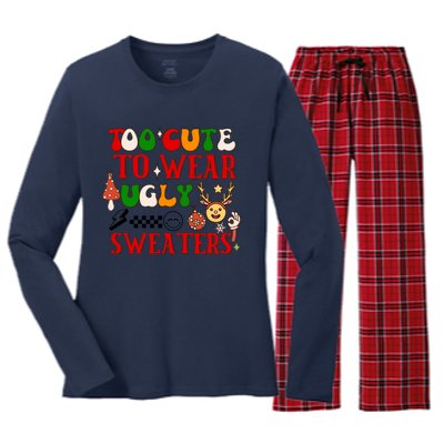 Too Cute To Wear Ugly Christmas Sweaters Women's Long Sleeve Flannel Pajama Set 