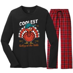 Thanksgiving Coolest Turkey At Table Women's Long Sleeve Flannel Pajama Set 