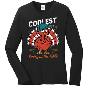 Thanksgiving Coolest Turkey At Table Ladies Long Sleeve Shirt