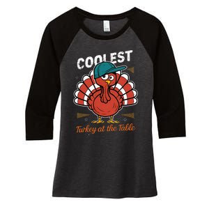 Thanksgiving Coolest Turkey At Table Women's Tri-Blend 3/4-Sleeve Raglan Shirt