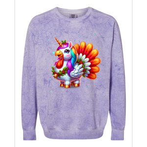 Thanksgiving Cute Unicorn Turkey For Girls Kids Colorblast Crewneck Sweatshirt