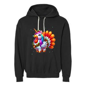 Thanksgiving Cute Unicorn Turkey For Girls Kids Garment-Dyed Fleece Hoodie