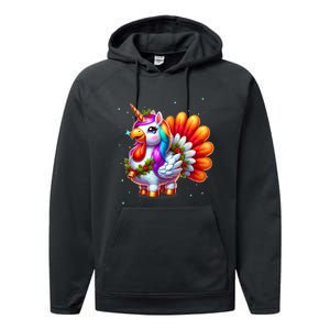 Thanksgiving Cute Unicorn Turkey For Girls Kids Performance Fleece Hoodie