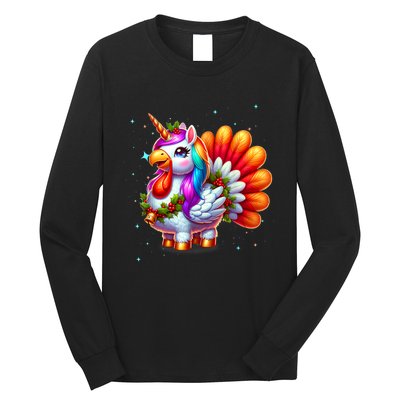 Thanksgiving Cute Unicorn Turkey For Girls Kids Long Sleeve Shirt