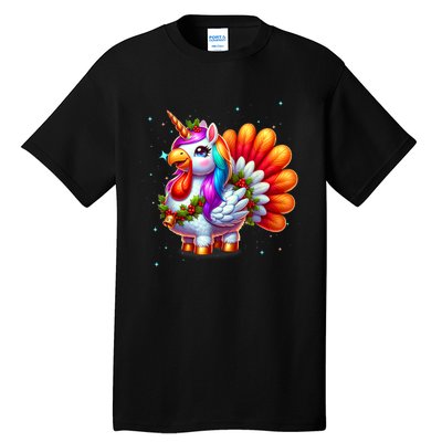 Thanksgiving Cute Unicorn Turkey For Girls Kids Tall T-Shirt