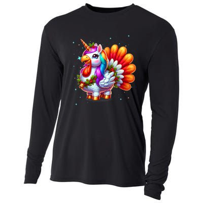 Thanksgiving Cute Unicorn Turkey For Girls Kids Cooling Performance Long Sleeve Crew