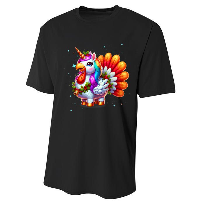 Thanksgiving Cute Unicorn Turkey For Girls Kids Performance Sprint T-Shirt