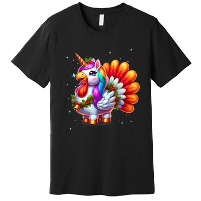 Thanksgiving Cute Unicorn Turkey For Girls Kids Premium T-Shirt