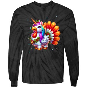 Thanksgiving Cute Unicorn Turkey For Girls Kids Tie-Dye Long Sleeve Shirt