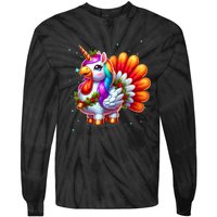 Thanksgiving Cute Unicorn Turkey For Girls Kids Tie-Dye Long Sleeve Shirt