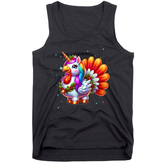 Thanksgiving Cute Unicorn Turkey For Girls Kids Tank Top