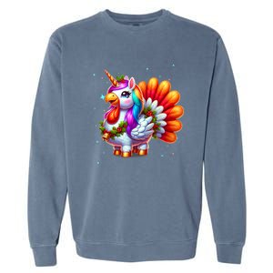 Thanksgiving Cute Unicorn Turkey For Girls Kids Garment-Dyed Sweatshirt