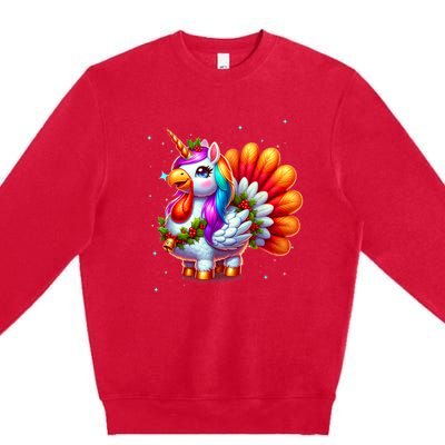 Thanksgiving Cute Unicorn Turkey For Girls Kids Premium Crewneck Sweatshirt