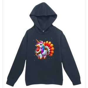 Thanksgiving Cute Unicorn Turkey For Girls Kids Urban Pullover Hoodie