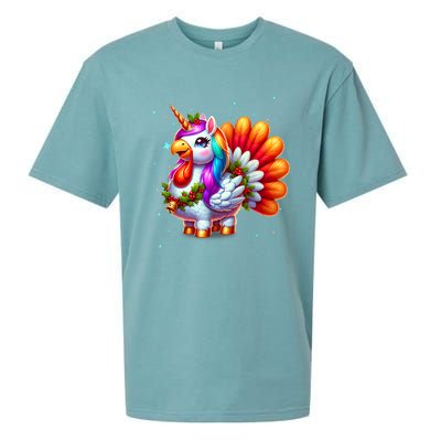 Thanksgiving Cute Unicorn Turkey For Girls Kids Sueded Cloud Jersey T-Shirt