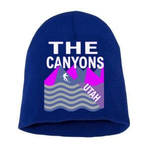 The Canyons Utah Usa Ski Resort Snowboarding Skiing Funny Gift Short Acrylic Beanie