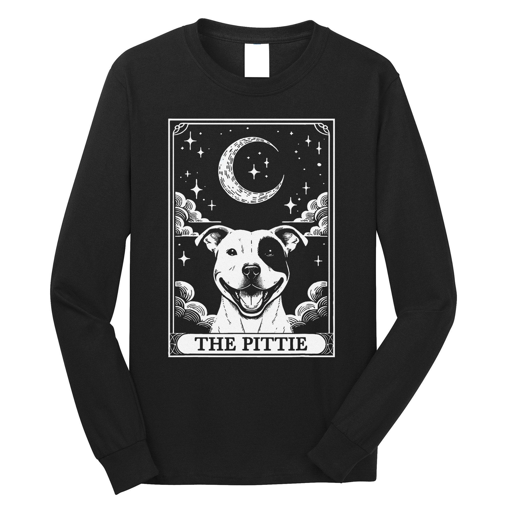 Tarot Card Vintage Crescent Moon Pit Bull Dog Pittie Mom Long Sleeve Shirt