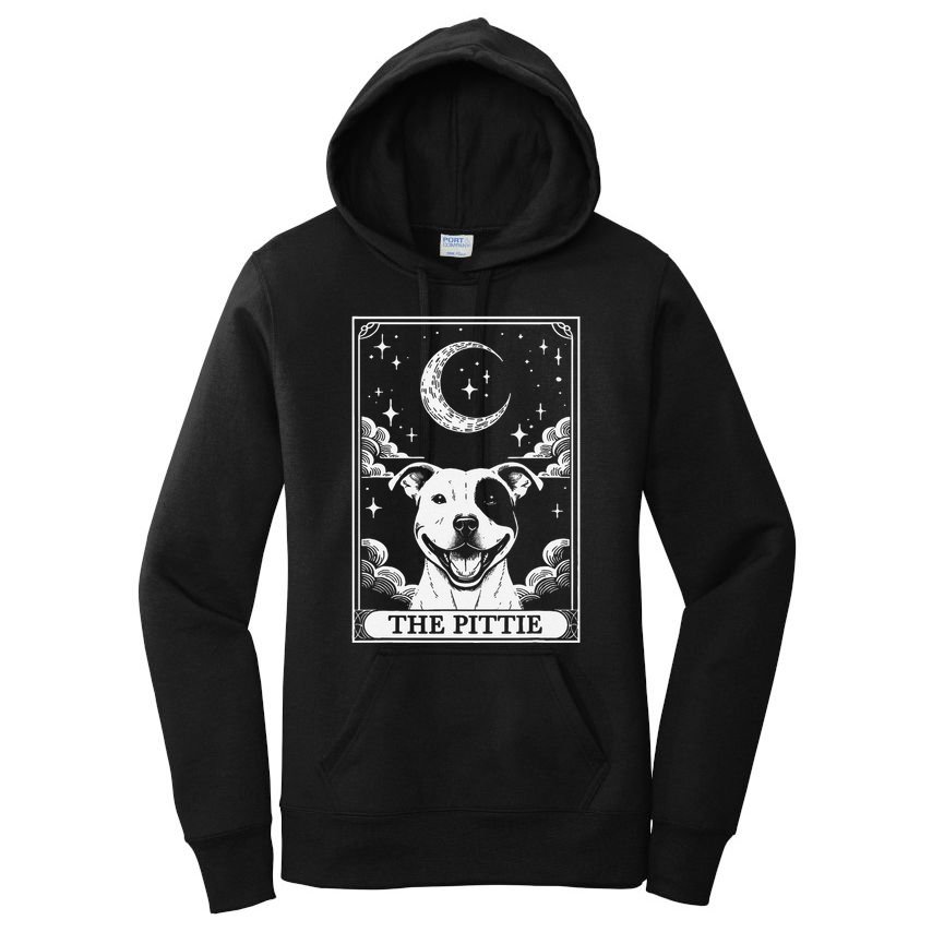 Tarot Card Vintage Crescent Moon Pit Bull Dog Pittie Mom Women's Pullover Hoodie