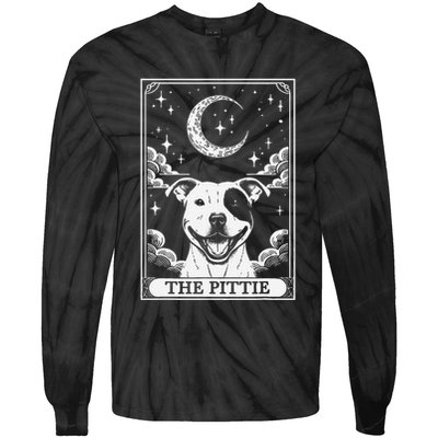Tarot Card Vintage Crescent Moon Pit Bull Dog Pittie Mom Tie-Dye Long Sleeve Shirt