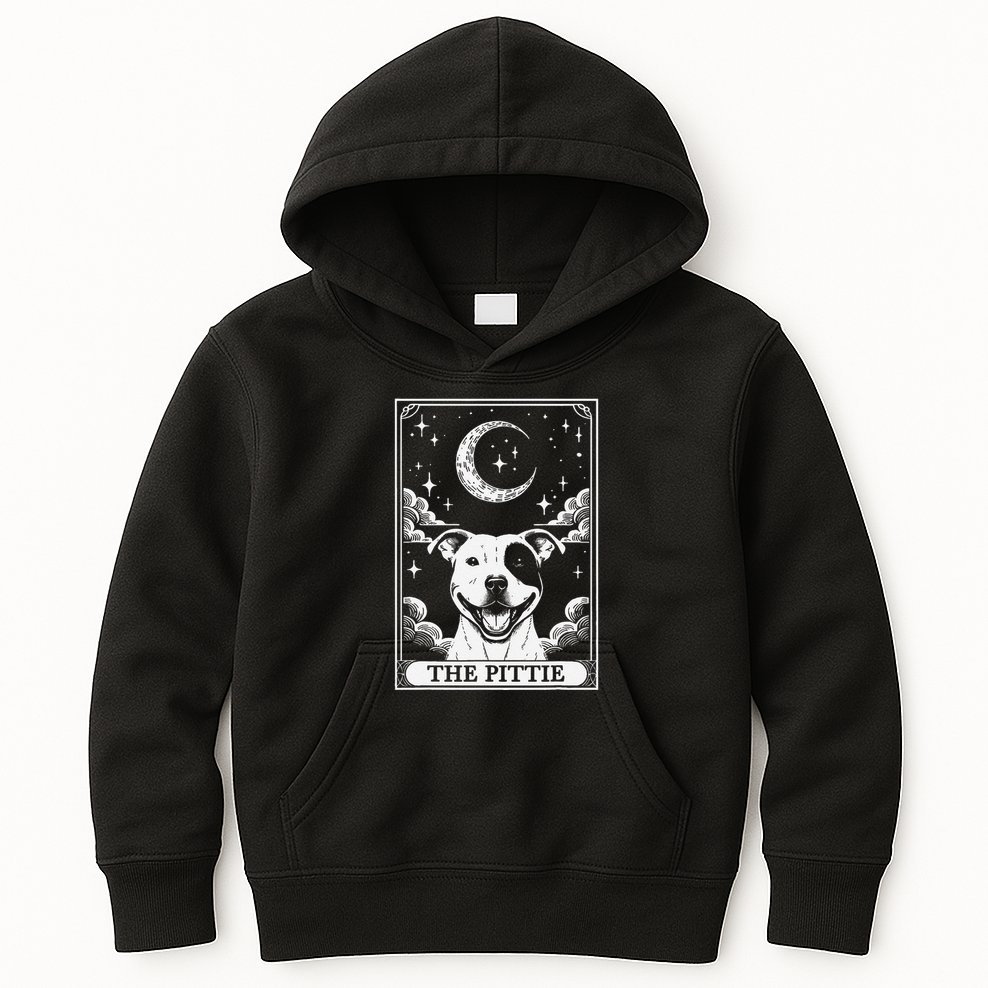 Tarot Card Vintage Crescent Moon Pit Bull Dog Pittie Mom Kids Hoodie