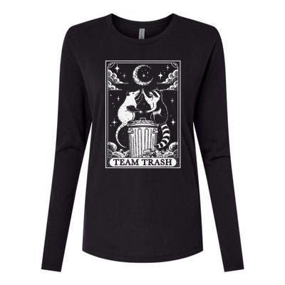 Tarot Card Vintage Team Trash Crescent Moon Opossum Raccoon Womens Cotton Relaxed Long Sleeve T-Shirt