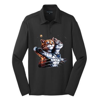 Titanic Cat Vintage Kitten In Space Galaxy Lovers Funny Silk Touch Performance Long Sleeve Polo