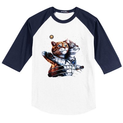 Titanic Cat Vintage Kitten In Space Galaxy Lovers Funny Baseball Sleeve Shirt