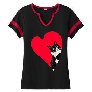 Tuxedo Cat Valentine Heart For Kitten And Animal Lovers TShirt Ladies Halftime Notch Neck Tee